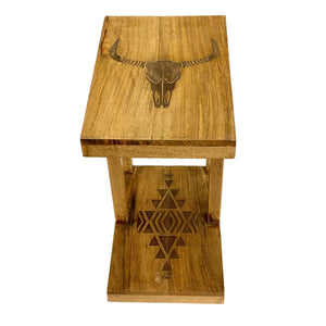 Rustic Slipper Side Table with Longhorn Skull | Farmhouse World