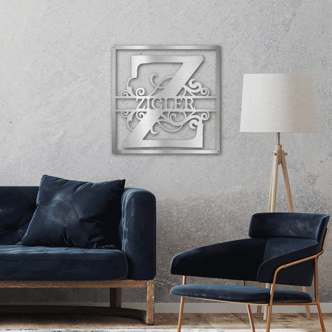 Split Square Monogram Steel Metal Sign | Farmhouse World