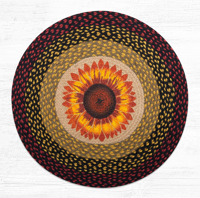 Sunflower Round Rug Handwoven with 100% Natural Jute and Hand-Stenciled 27" | Farmhouse World