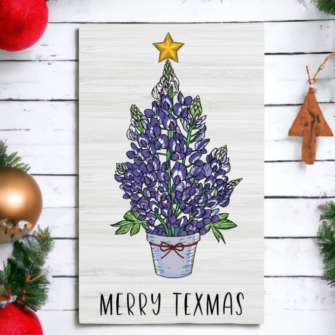 Texas Christmas Gift - Merry Texmas Bluebonnet Christmas Tree Sign | Farmhouse World
