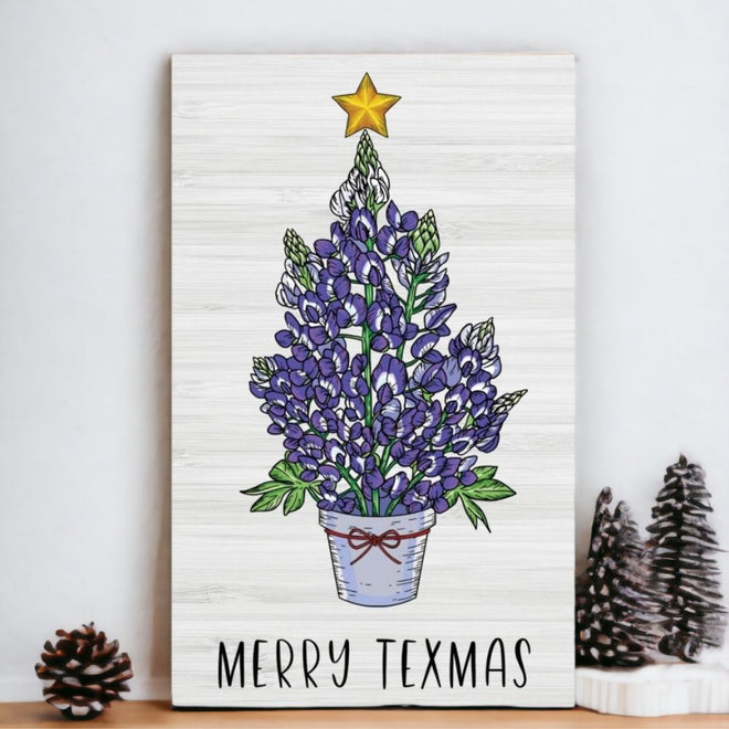 Texas Christmas Gift - Merry Texmas Bluebonnet Christmas Tree Sign | Farmhouse World