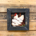 White Chicken Print Framed in Reclaimed Barnwood 8" | Farmhouse World