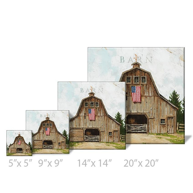 Wood Barn with American Flag Gallery Wrapped Canvas Art - 5" to 48" Sizes | Farmhouse World