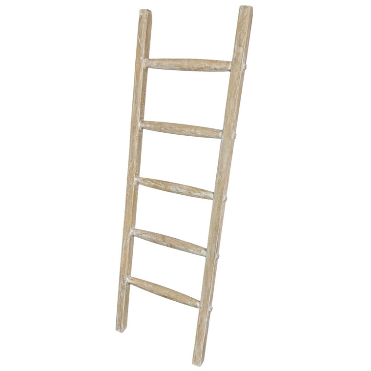 Wooden Rustic Blanket Ladder White-Washed 5ft | Farmhouse World