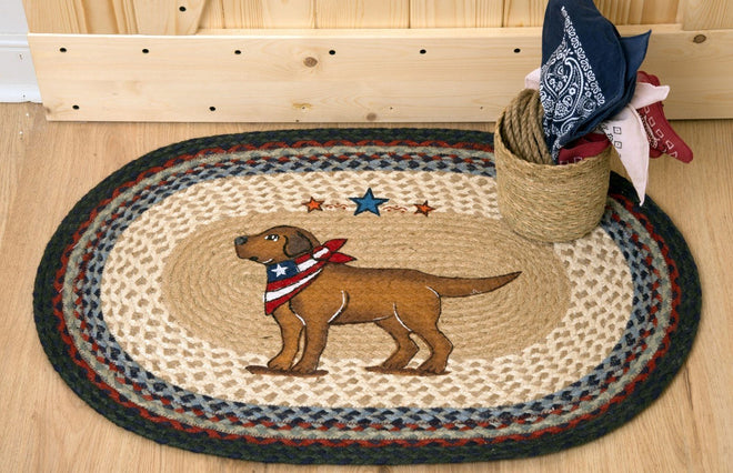 Yellow Lab Dog Patriotic Kitchen Rug - Handwoven with 100% Natural Jute and Hand Stenciled | Farmhouse World